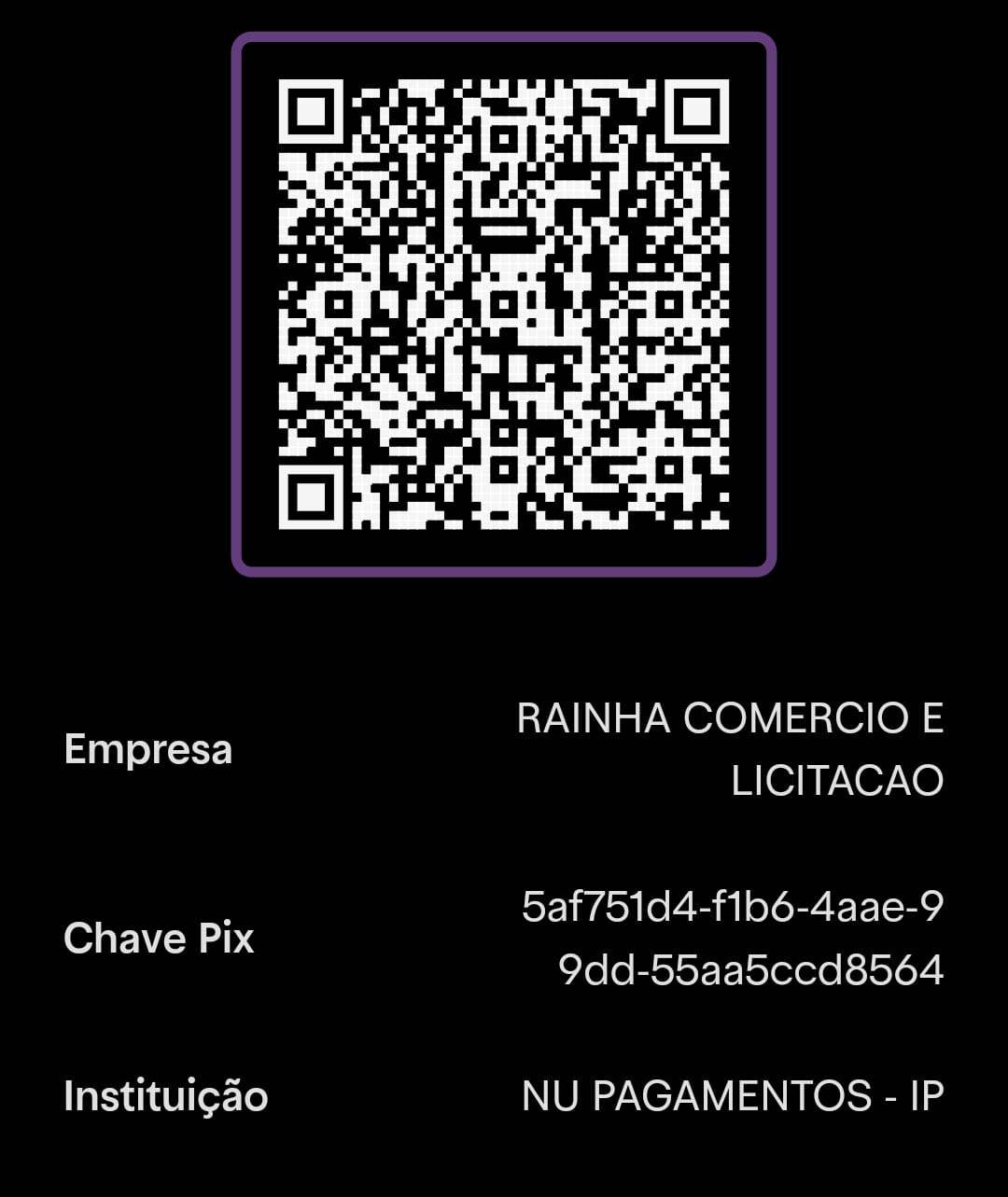 QR Code Pix para doação ao ConstruCalc — beneficiário RAINHA COMERCIO E LICITACAO